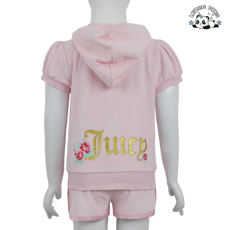 LEZONKIDS - Conjunto esportivo de verão personalizado OEM para meninas, respirável, casual, com shorts de manga curta e 2 peças